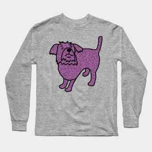 Purple Sparkle Dog Minimal Line Drawing Long Sleeve T-Shirt